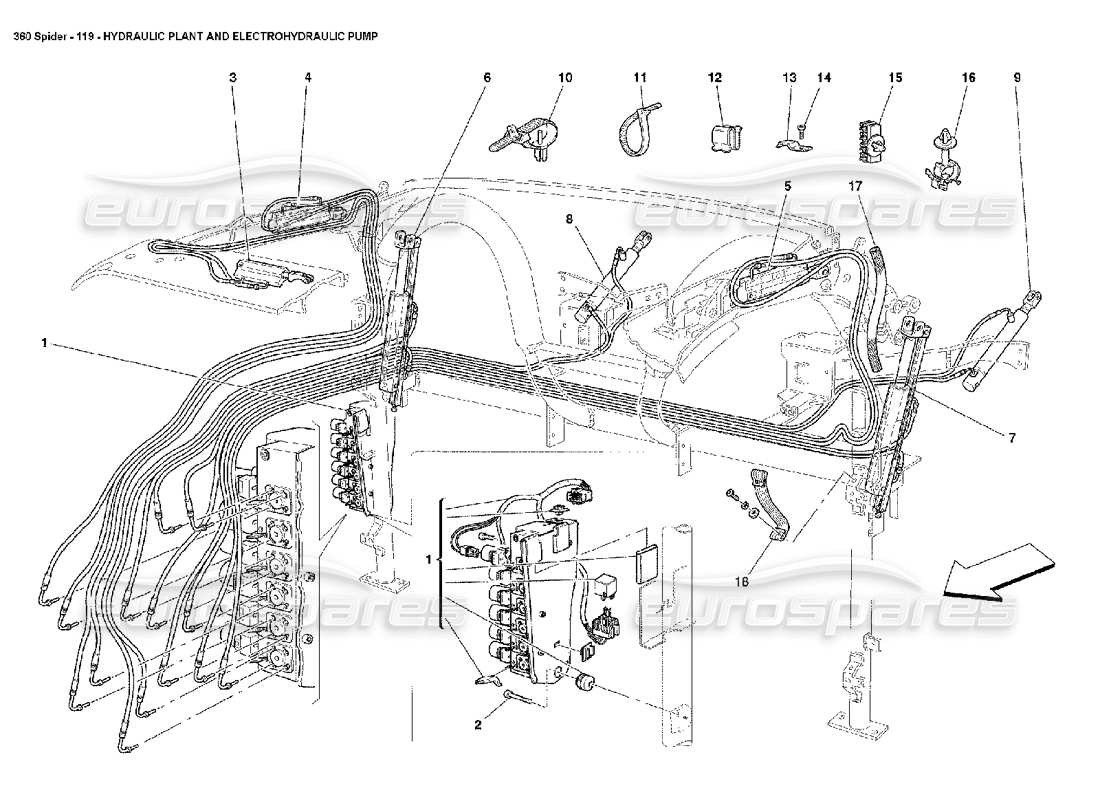 Ferrari 360 Spider Hydraulic Plant and Electrohydraulic Pump Part Diagram