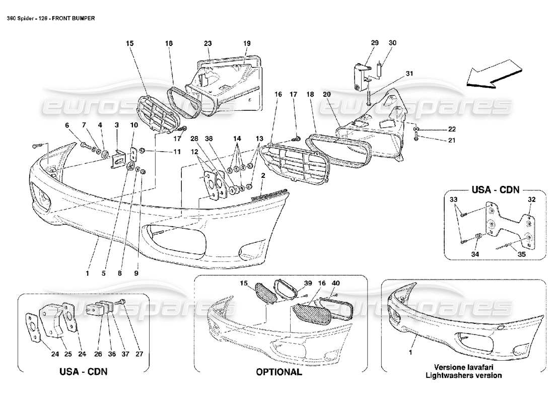 Ferrari 360 Spider FRONT BUMPER Part Diagram