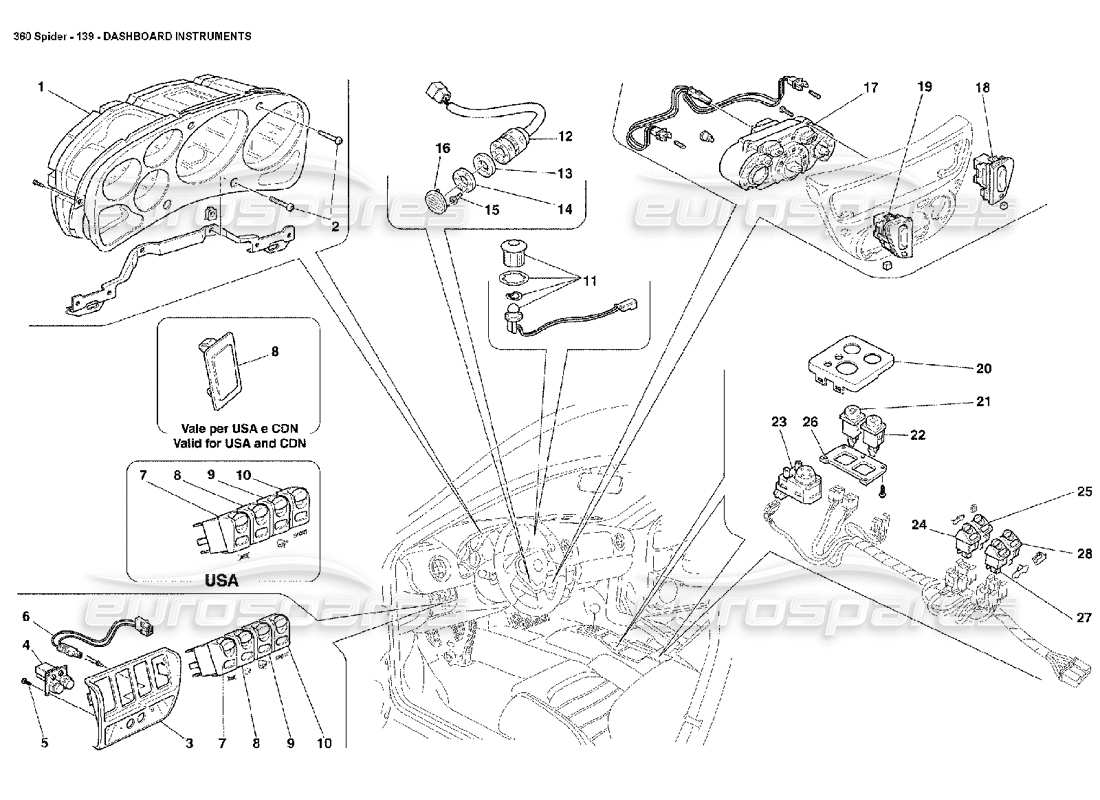 Ferrari 360 Spider dashboard instruments Part Diagram
