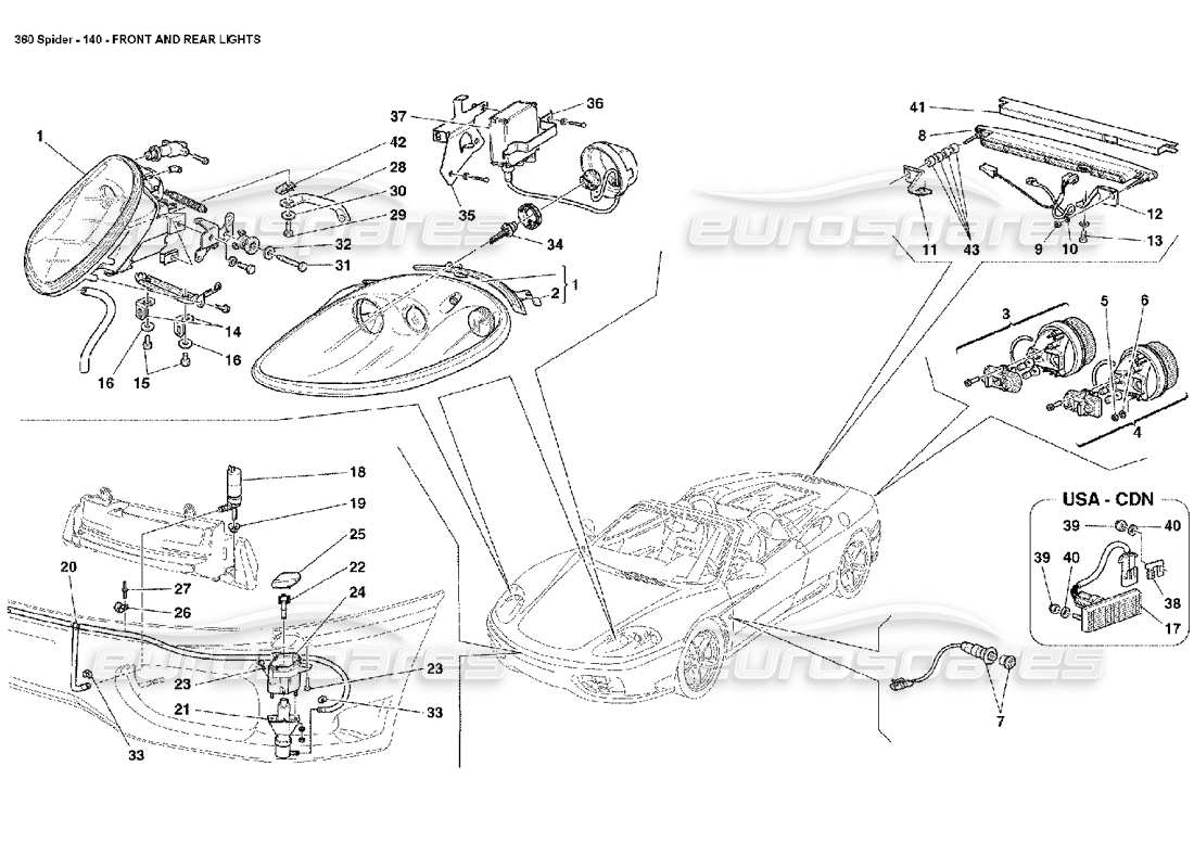 Ferrari 360 Spider Front and Rear Lights Part Diagram