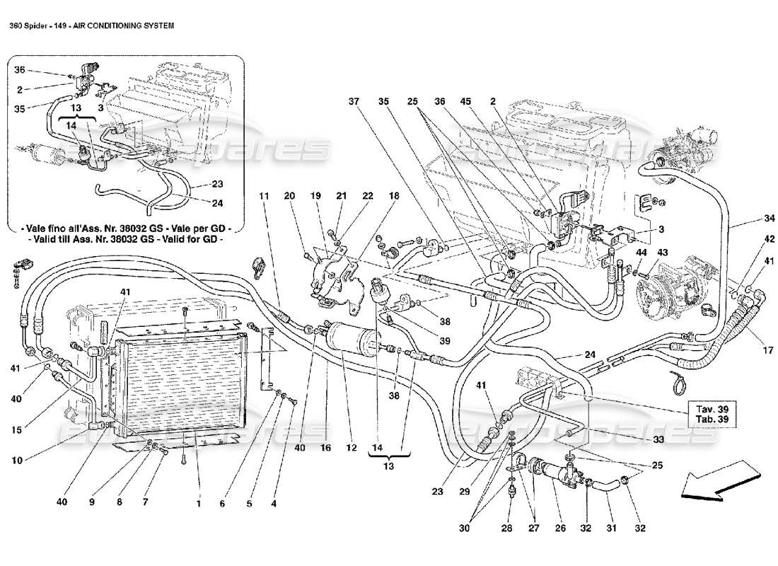 Ferrari 360 Spider air conditioning system Part Diagram
