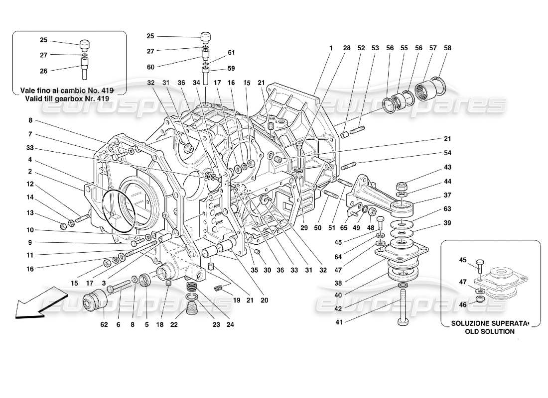 Ferrari 355 (2.7 Motronic) Gearbox - Differential Housing and Intermediate Casing Parts Diagram