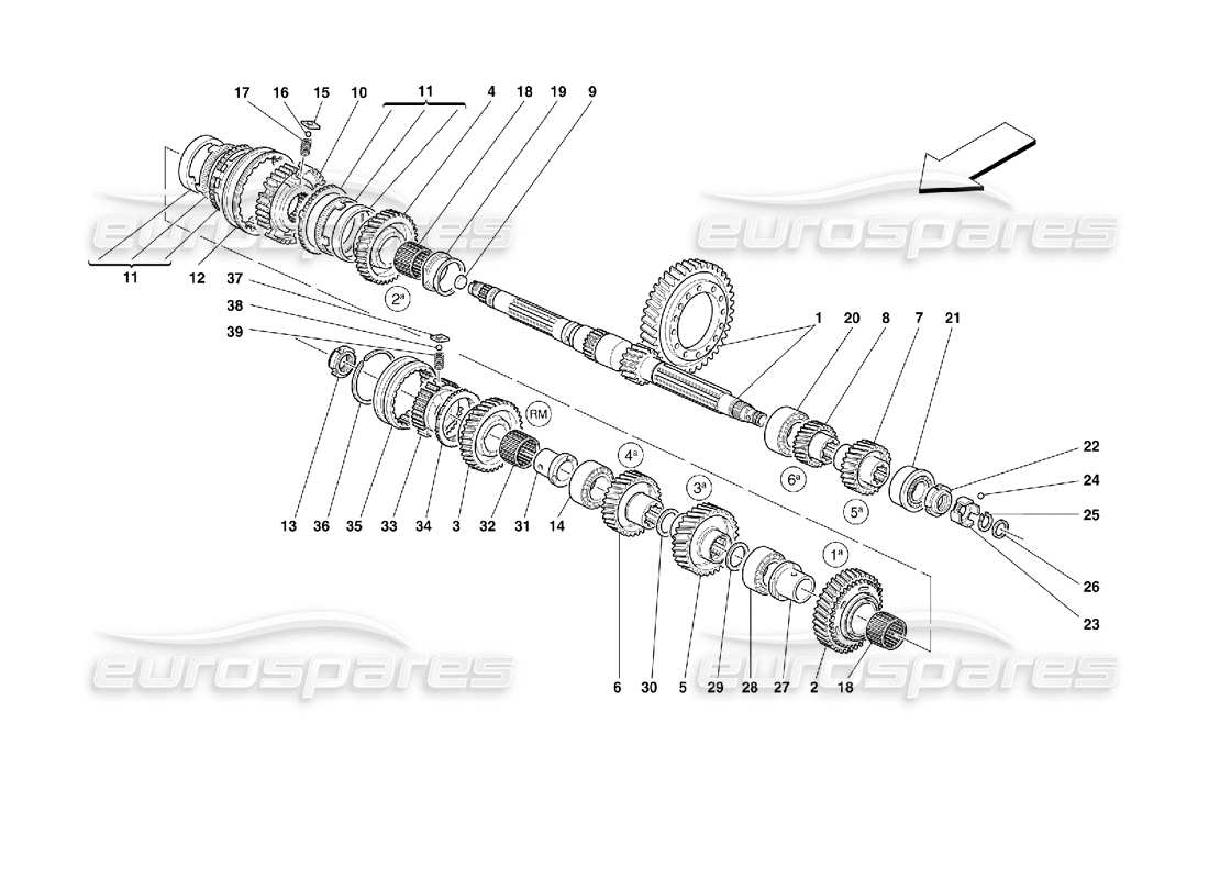 Ferrari 355 (2.7 Motronic) Lay Shaft Gears Part Diagram