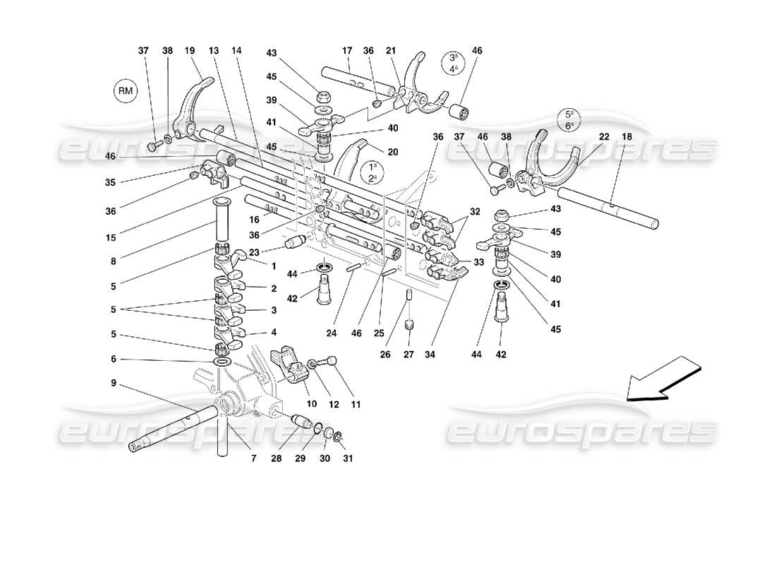 Ferrari 355 (2.7 Motronic) Inside Gearbox Controls Part Diagram