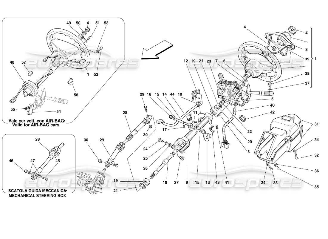 Ferrari 355 (2.7 Motronic) Steering Column Parts Diagram