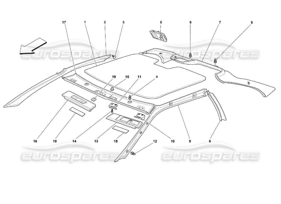 Ferrari 355 (2.7 Motronic) Roof Trims Part Diagram