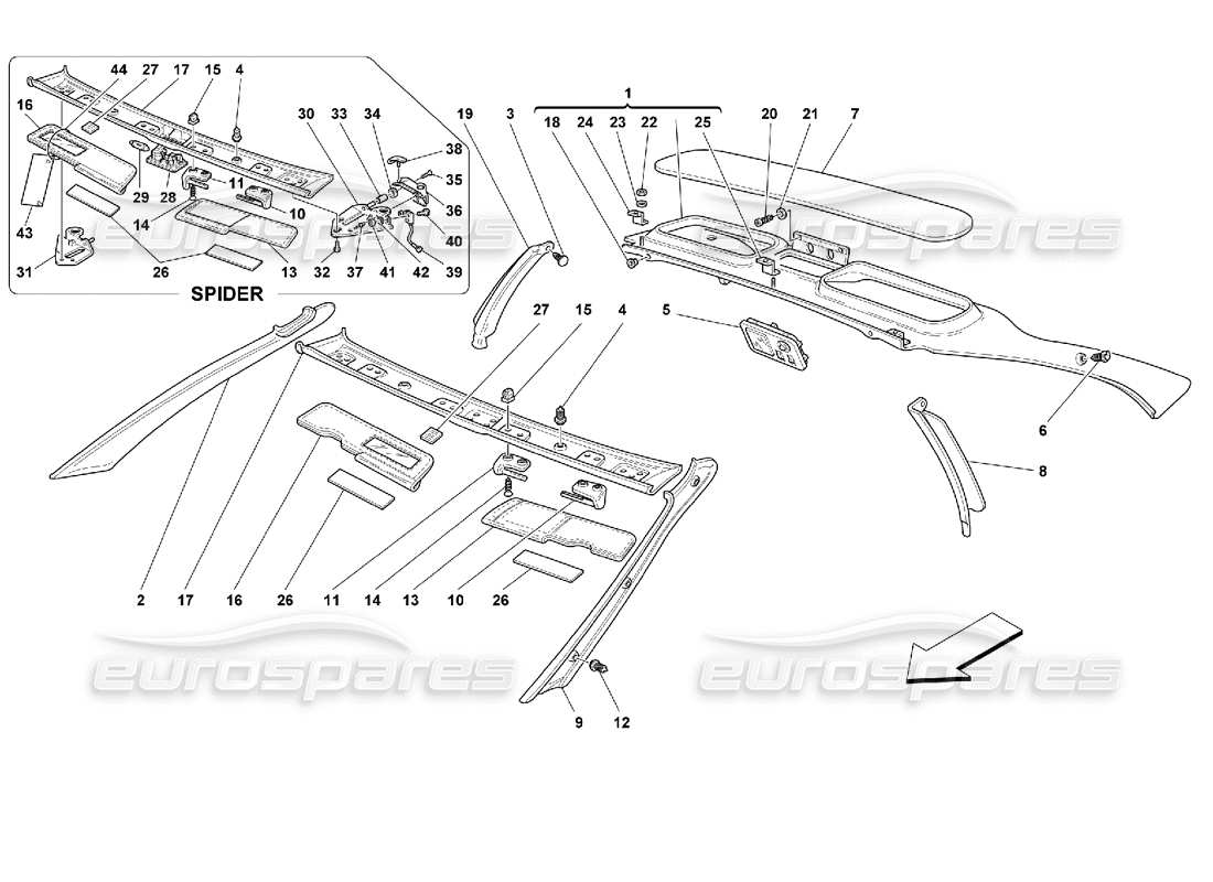 Ferrari 355 (2.7 Motronic) Roof Trims Parts Diagram