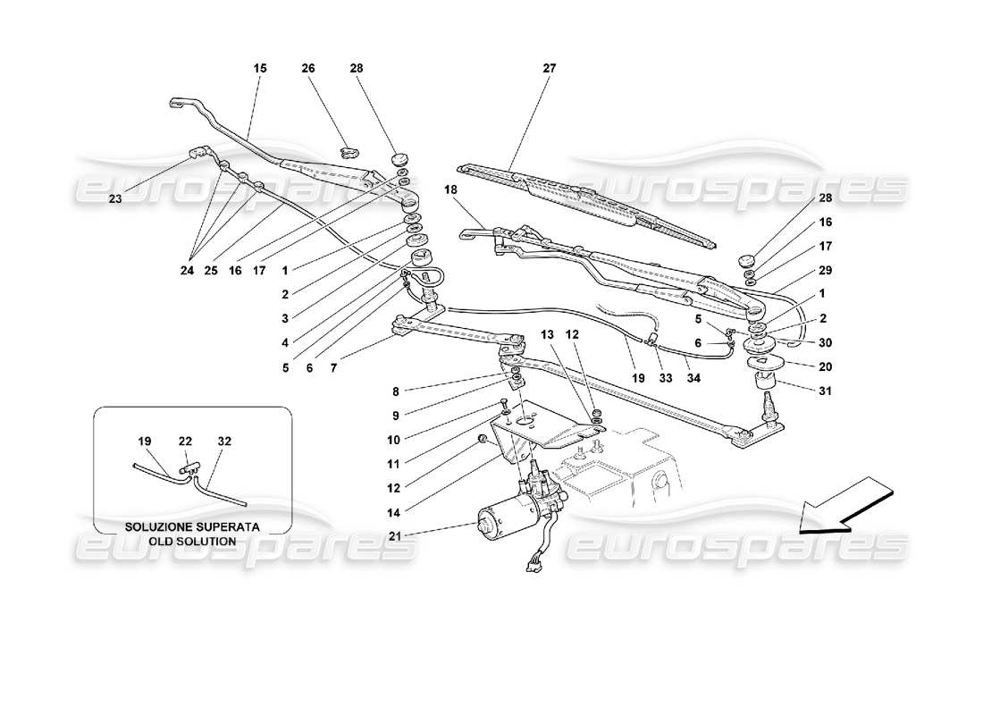 Ferrari 355 (2.7 Motronic) Windshield Wiper and Controls Parts Diagram
