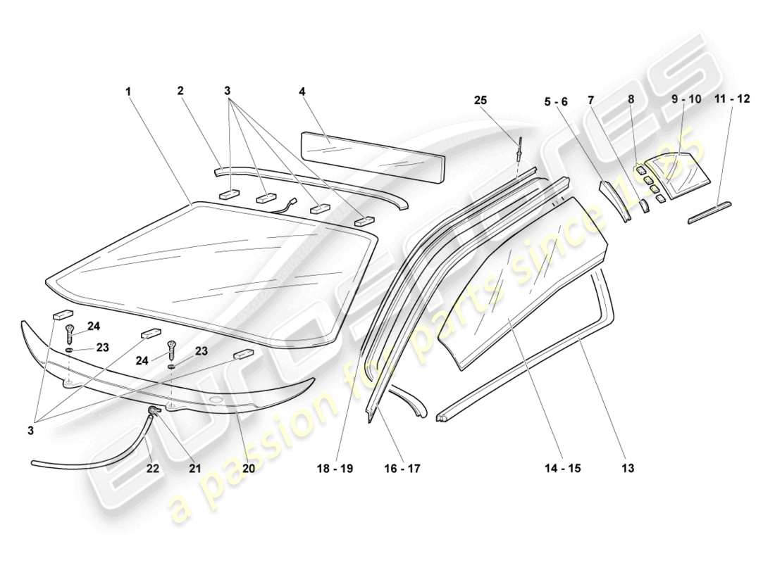 Lamborghini LP640 Coupe (2010) WINDOW GLASSES Part Diagram