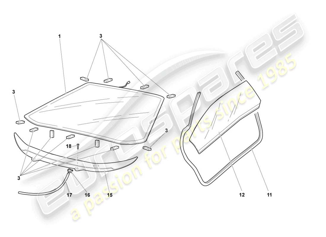 Lamborghini LP640 Roadster (2008) WINDOW GLASSES Part Diagram