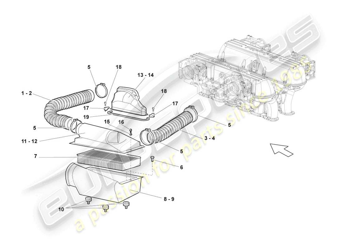 Lamborghini LP640 Roadster (2010) AIR FILTER WITH CONNECTING PARTS Part Diagram