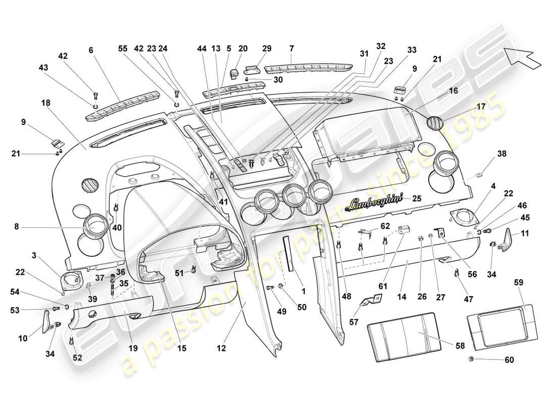 Lamborghini Gallardo Coupe (2004) DASHBOARD Part Diagram