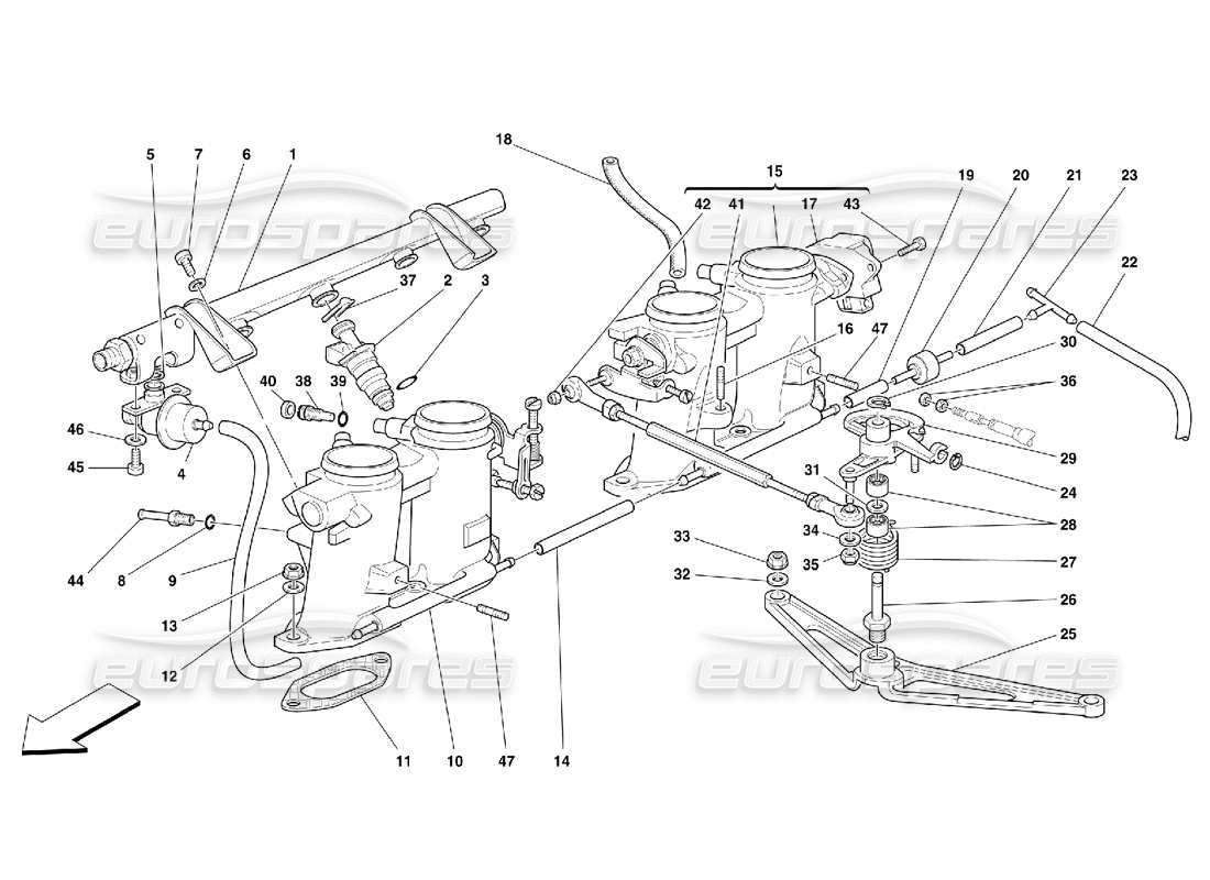 Ferrari 355 (5.2 Motronic) Throttle Holders and Controls Part Diagram