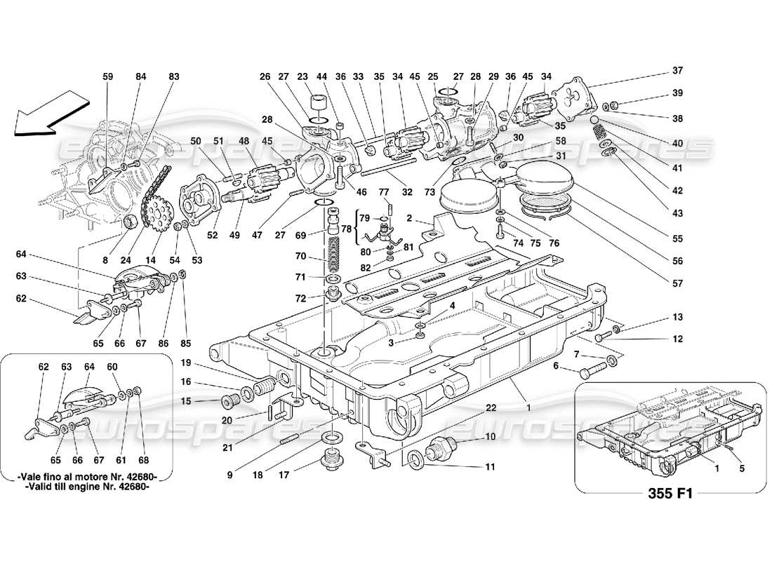 Ferrari 355 (5.2 Motronic) Pumps and Oil Sump Part Diagram