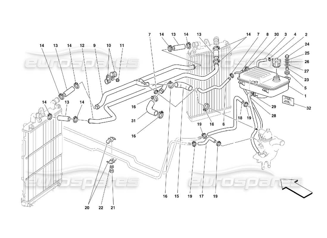 Ferrari 355 (5.2 Motronic) Cooling System - Nourice Part Diagram