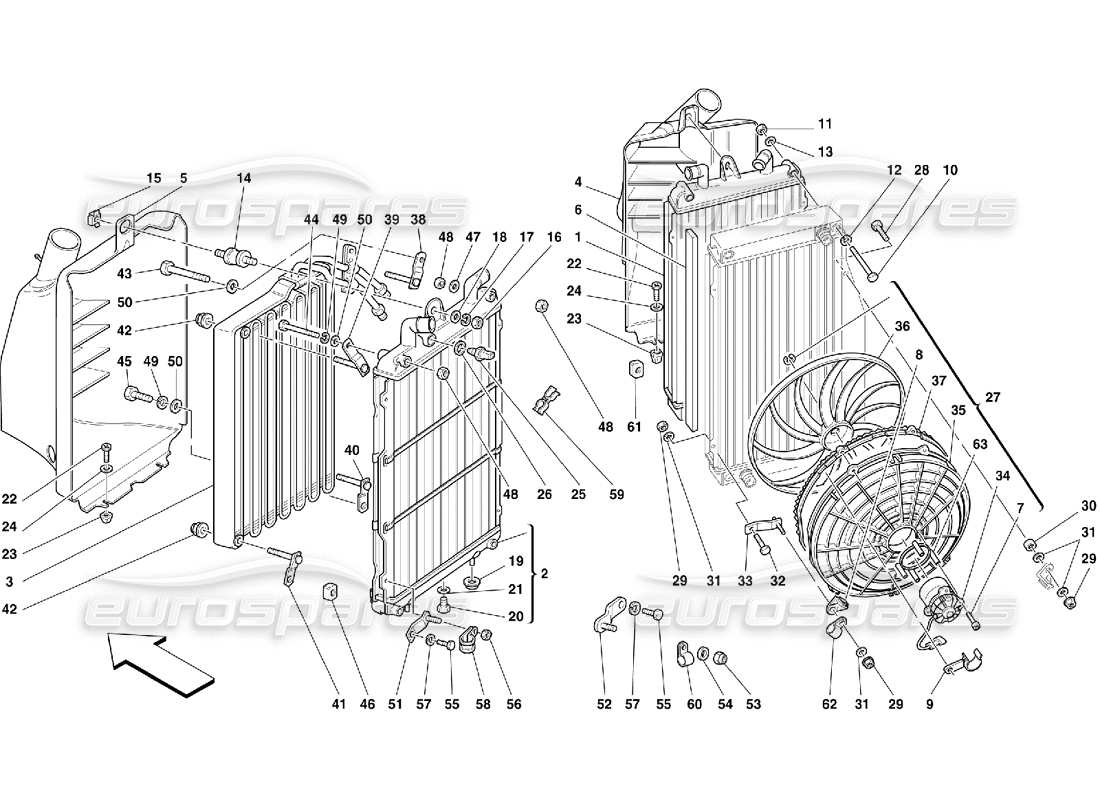 Ferrari 355 (5.2 Motronic) Cooling System Radiators Part Diagram