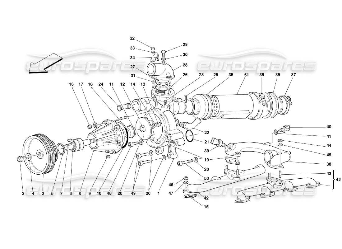 Ferrari 355 (5.2 Motronic) Water Pump and Oil-Water Heat Exchanger Part Diagram