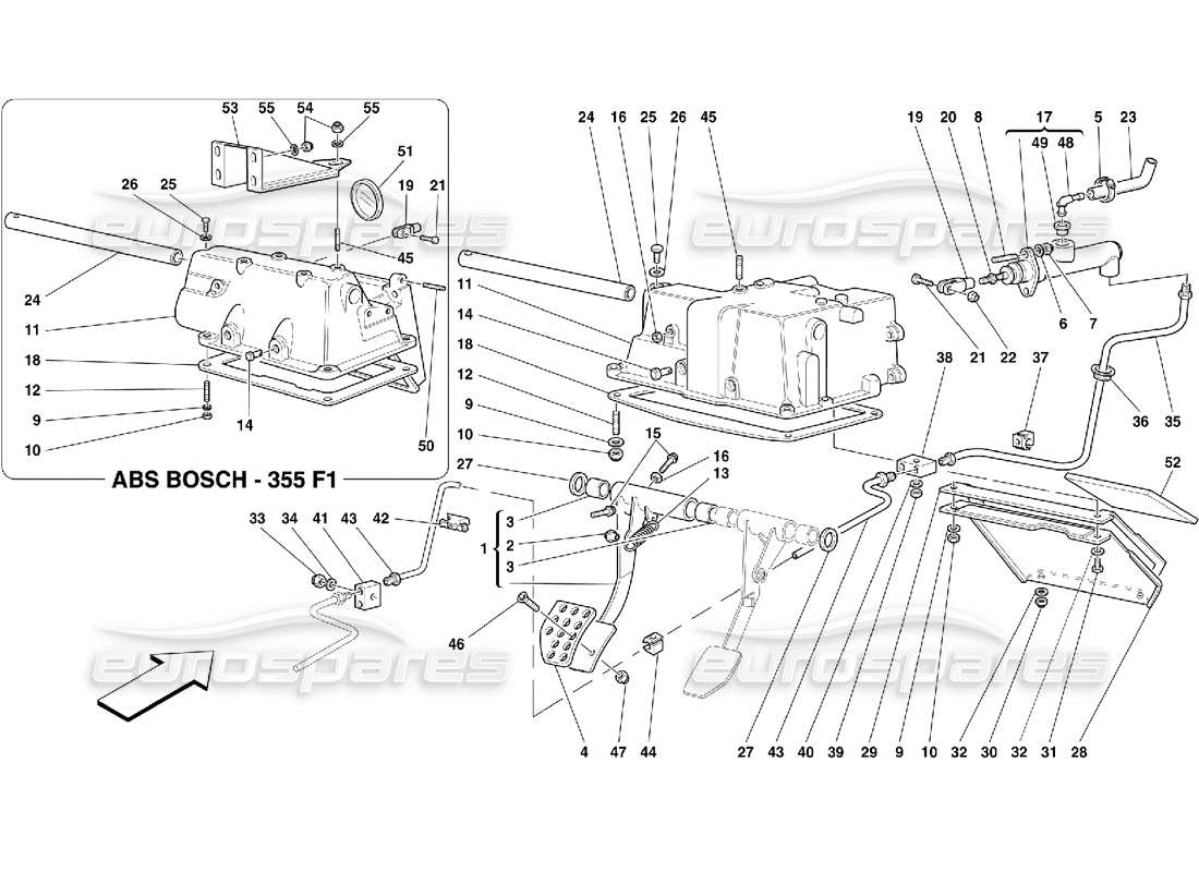 Ferrari 355 (5.2 Motronic) Clutch Release Control and Pedal Support Part Diagram