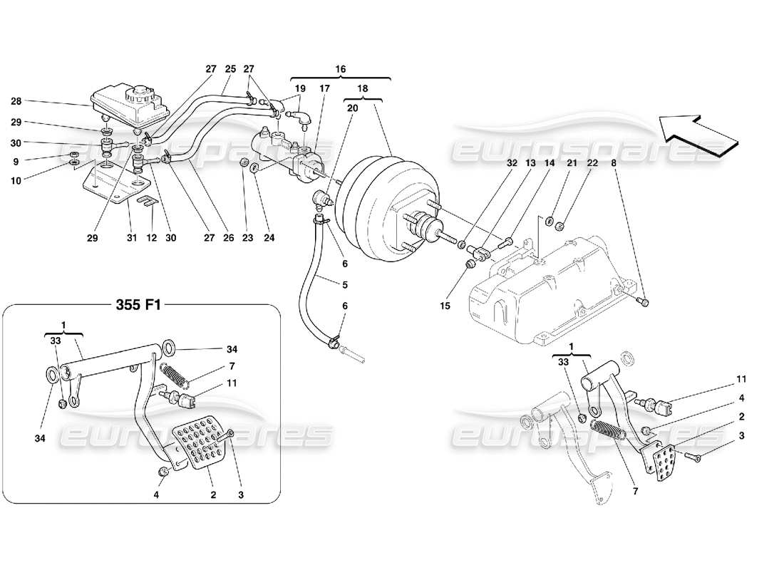 Ferrari 355 (5.2 Motronic) Brake Hydraulic System Part Diagram