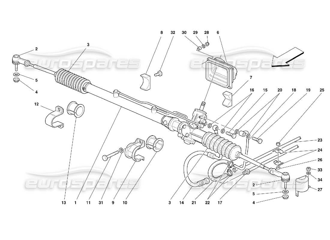 Ferrari 355 (5.2 Motronic) Hydraulic Steering Box and Linkage Part Diagram