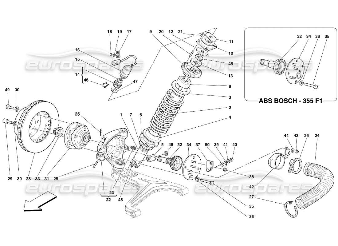 Ferrari 355 (5.2 Motronic) Front Suspension - Shock Absorber and Brake Disc Part Diagram