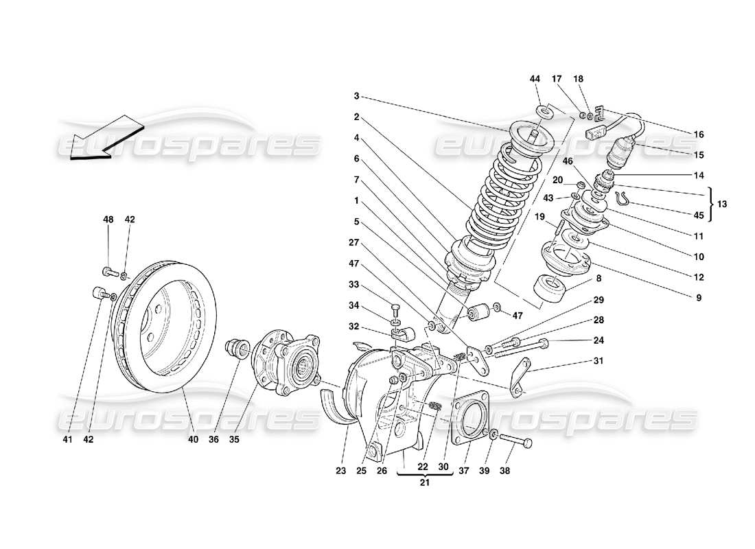 Ferrari 355 (5.2 Motronic) Rear Suspension - Shock Absorber and Brake Disc Part Diagram