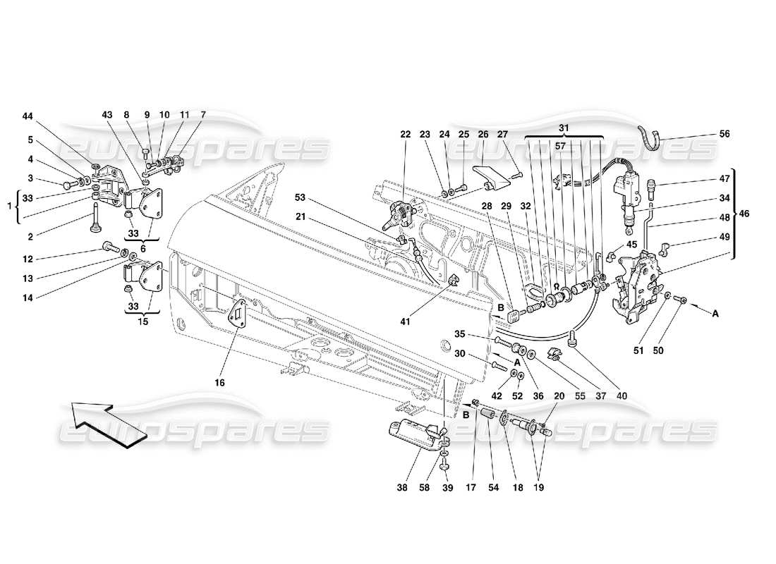 Ferrari 355 (5.2 Motronic) Doors - Opening Control and Hinges Part Diagram