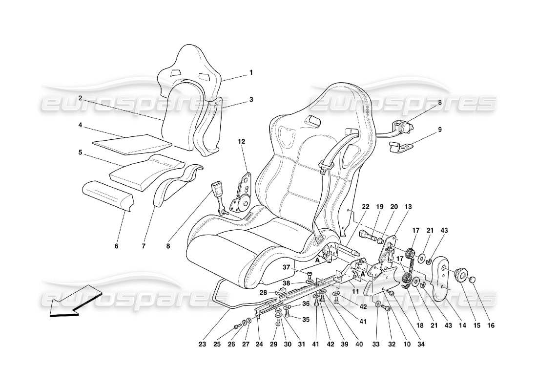 Ferrari 355 (5.2 Motronic) Seats and Safety Belts Part Diagram