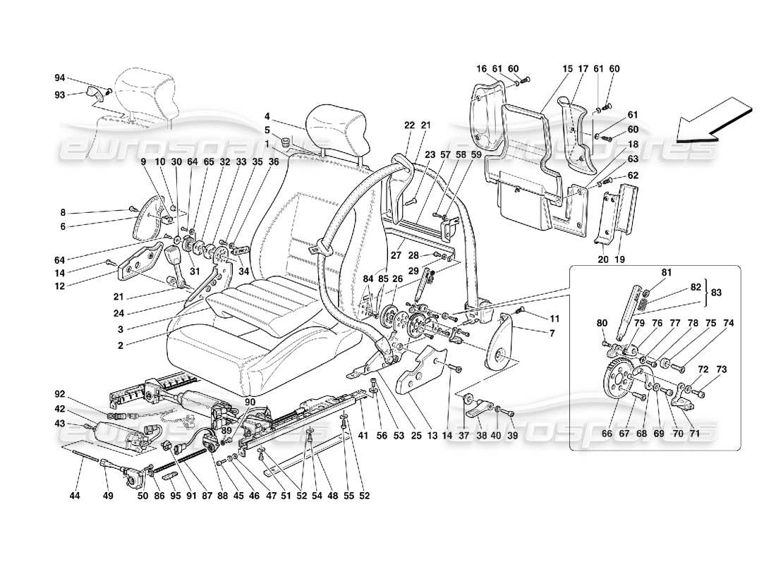 Ferrari 355 (5.2 Motronic) Seats and Safety Belts Part Diagram