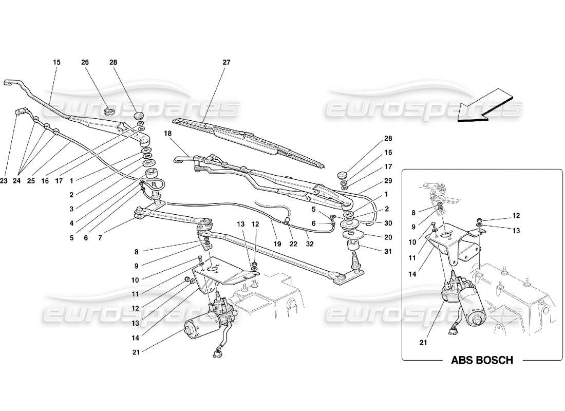 Ferrari 355 (5.2 Motronic) Windshield Wiper and Controls Part Diagram