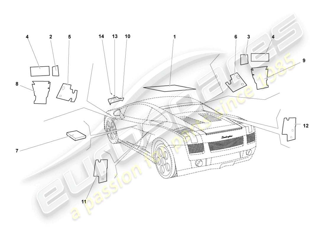 Lamborghini Gallardo Coupe (2008) SOUND ABSORBERS Part Diagram