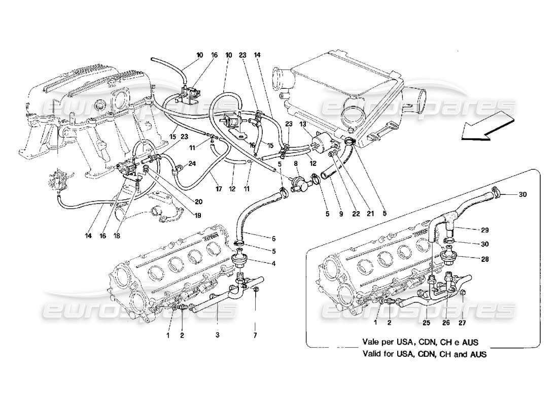 Ferrari 348 (2.7 Motronic) air injection device Part Diagram
