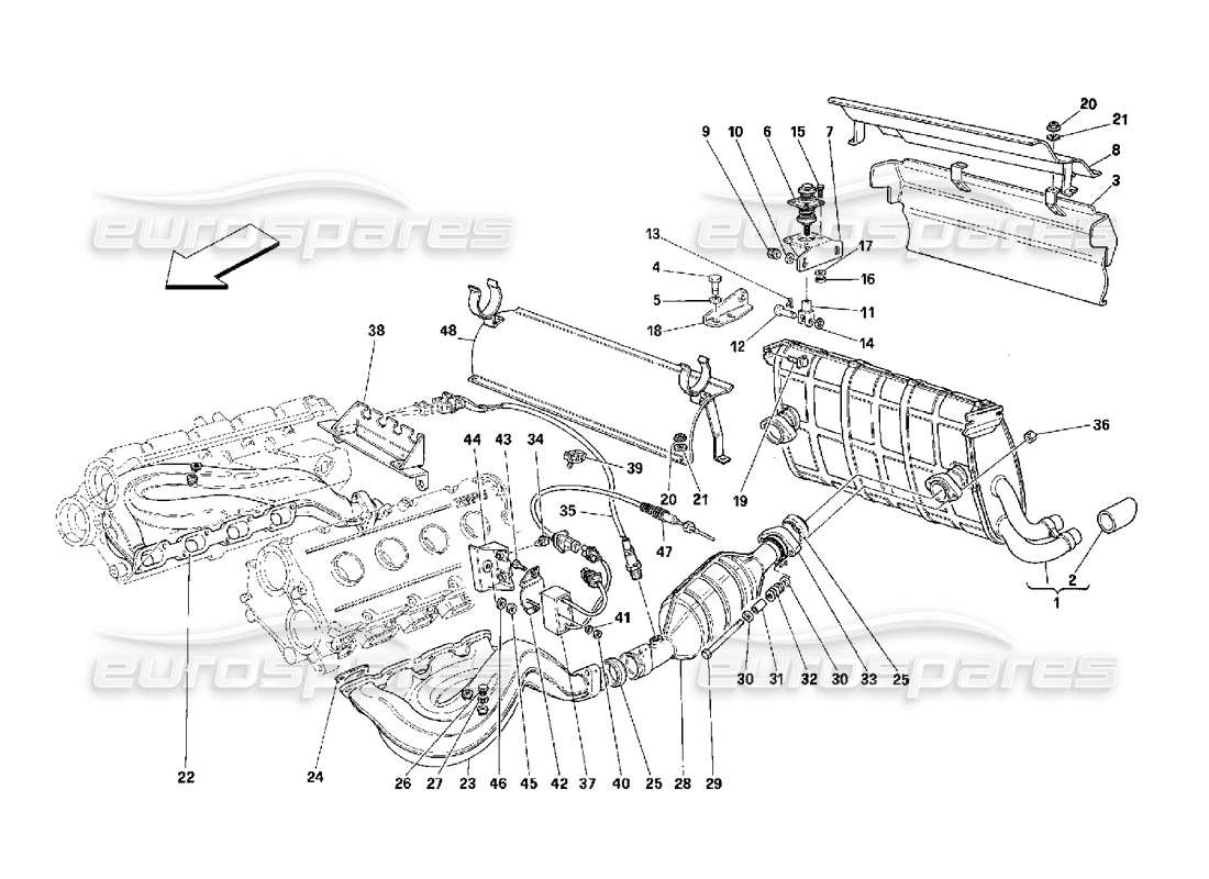 Ferrari 348 (2.7 Motronic) Exhaust System Part Diagram