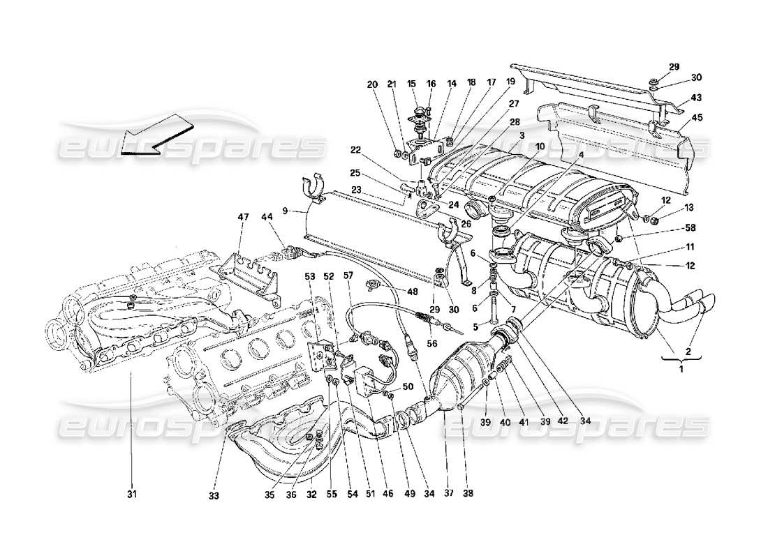 Ferrari 348 (2.7 Motronic) Exhaust System Part Diagram