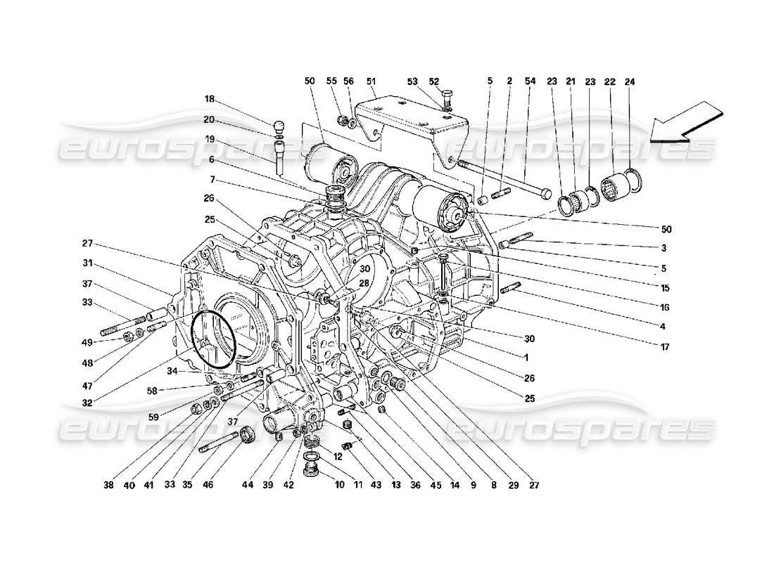 Ferrari 348 (2.7 Motronic) Gearbox Differential Housing and Intermediate Casing Part Diagram