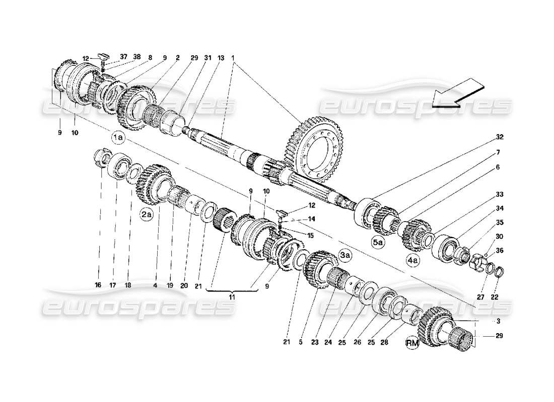 Ferrari 348 (2.7 Motronic) Lay Shaft Gears Part Diagram