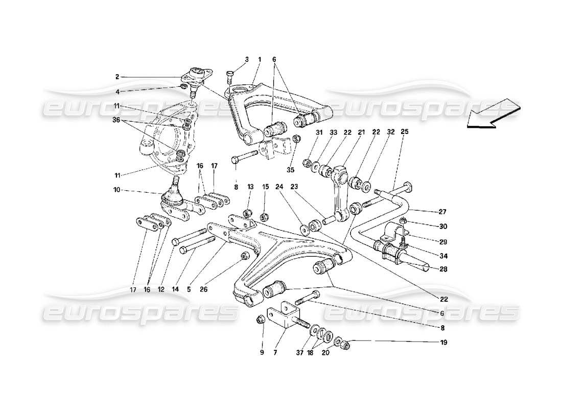 Ferrari 348 (2.7 Motronic) Front Suspension - Wishbones Part Diagram