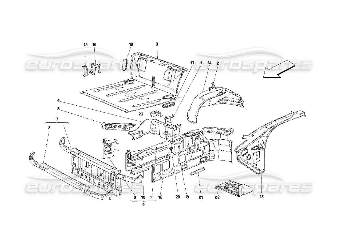 Ferrari 348 (2.7 Motronic) Front Part Structures Part Diagram