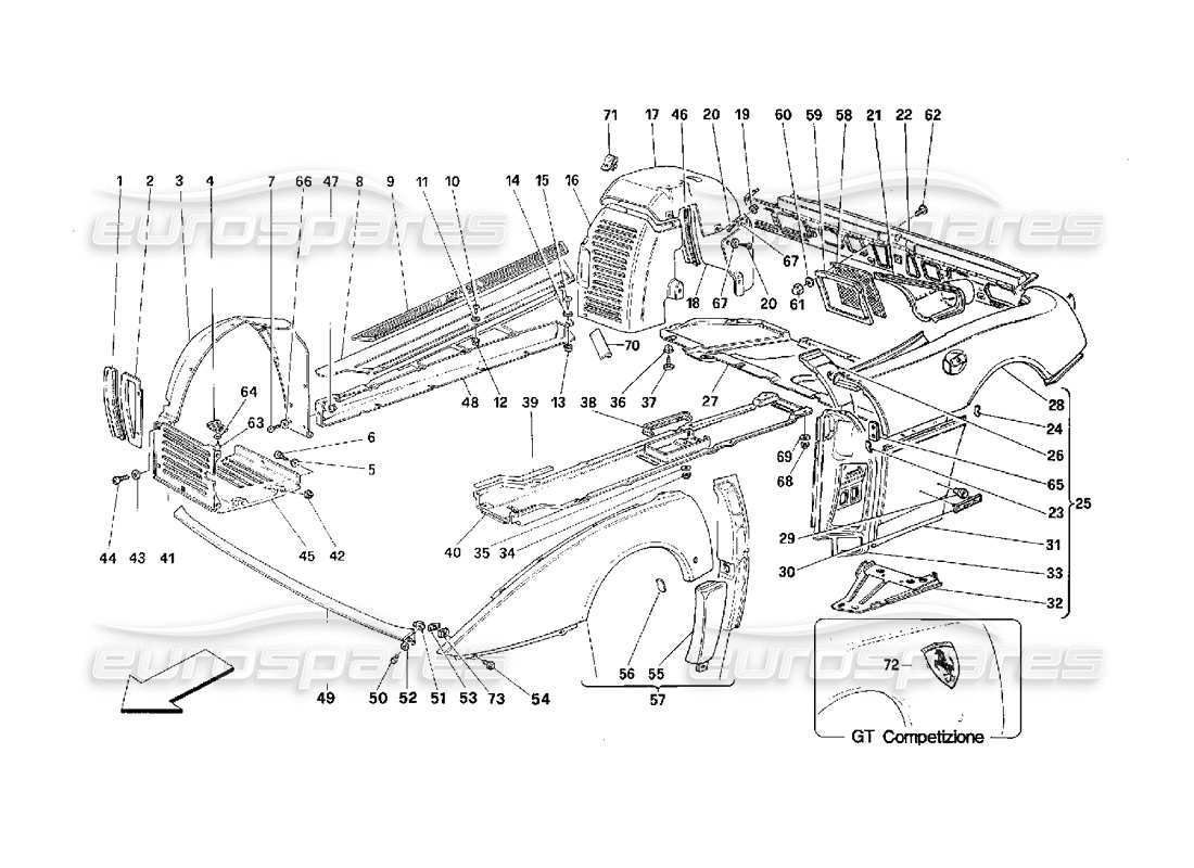 Ferrari 348 (2.7 Motronic) Body - Outer Trims Part Diagram