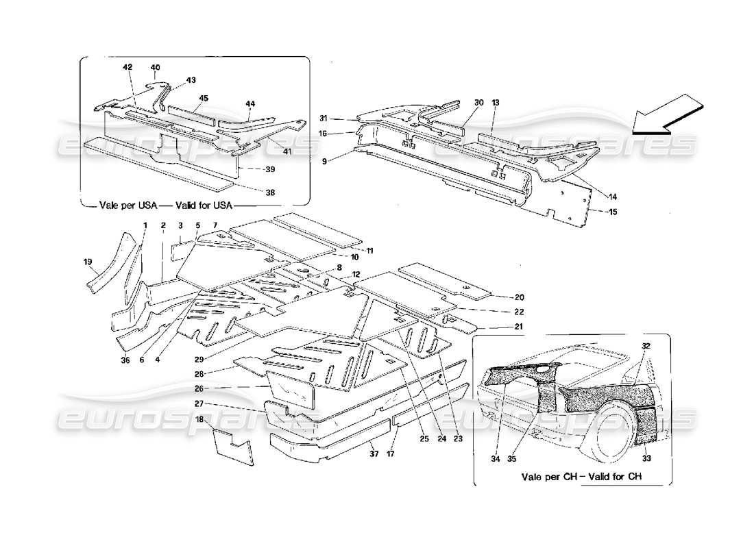Ferrari 348 (2.7 Motronic) passengers comp. insulations Part Diagram