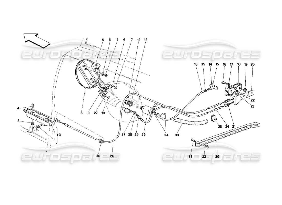 Ferrari 348 (2.7 Motronic) Opening Devices for Rear Hood and Gas Door Part Diagram