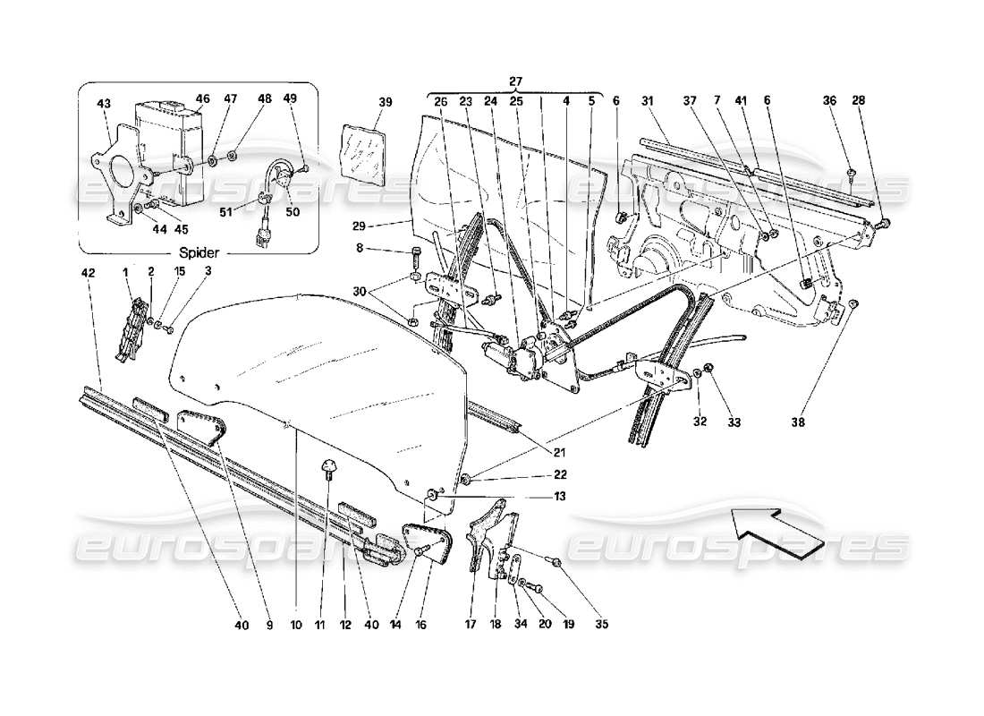 Ferrari 348 (2.7 Motronic) Doors - Glass Lifting Device Part Diagram