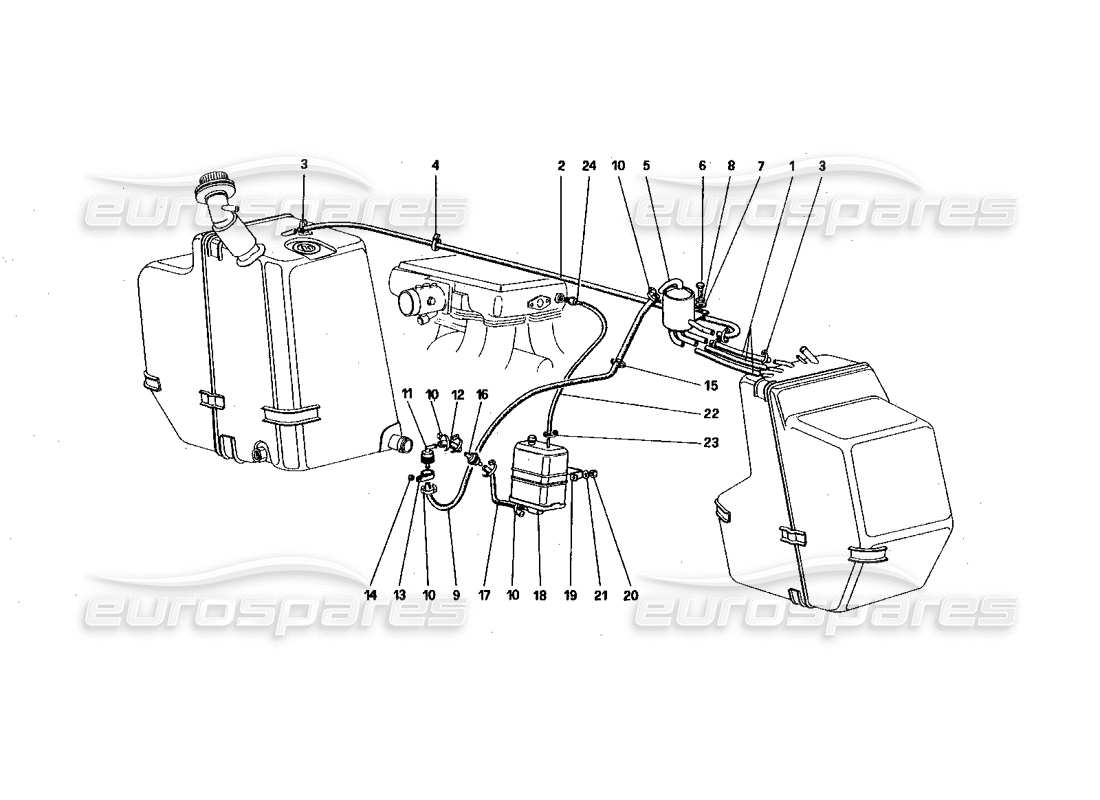 Ferrari 328 (1985) Antievaporative Emission Control System (for U.S. and SA Version) Part Diagram