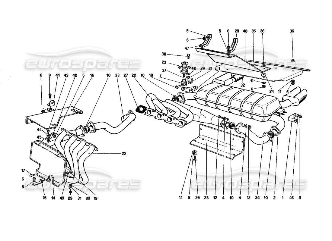 Ferrari 328 (1985) Exhaust System (Not for U.S. and SA Version) Part Diagram