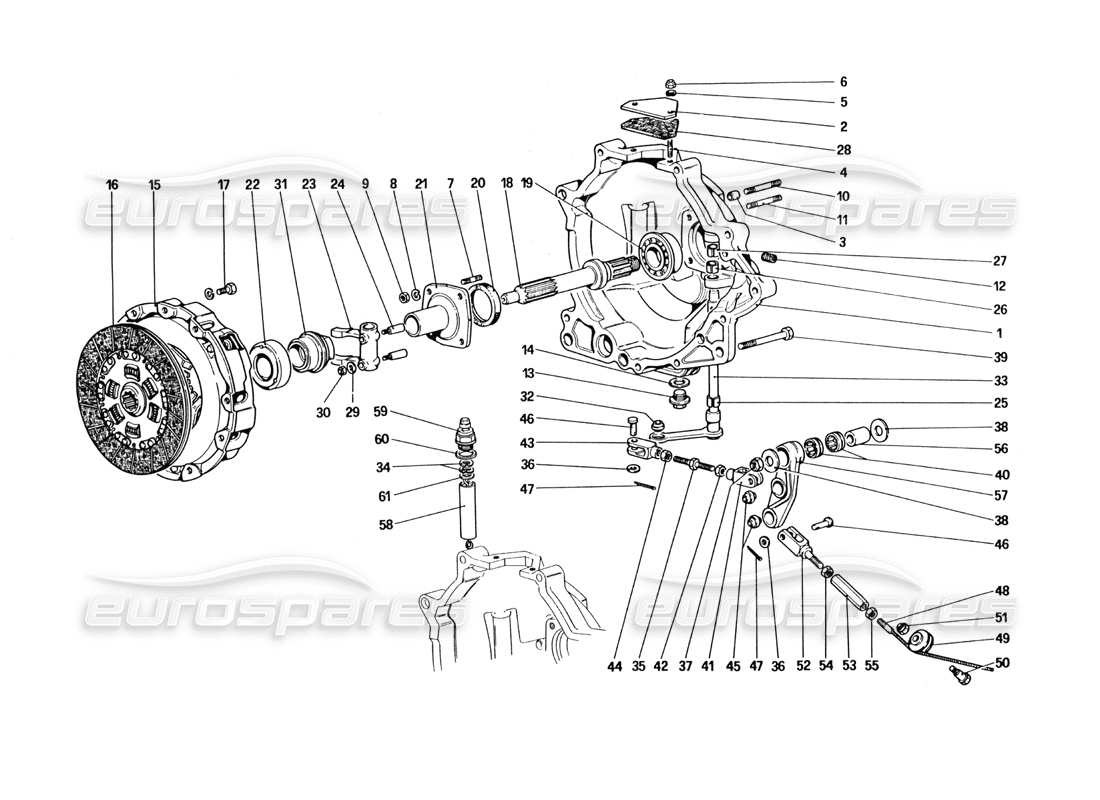 Ferrari 328 (1985) Clutch and Controls Part Diagram