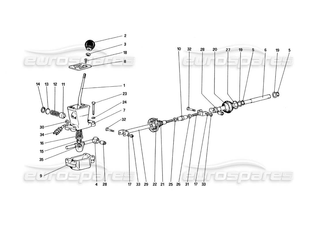 Ferrari 328 (1985) Outside Gearbox Controls Part Diagram