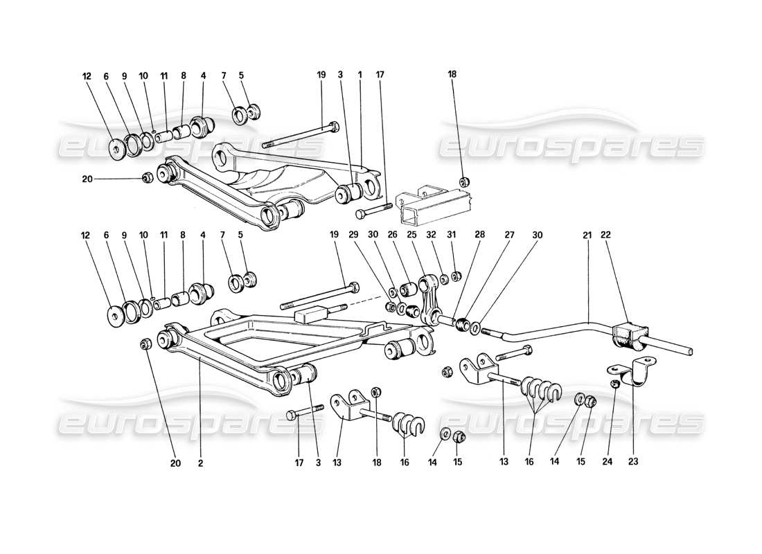 Ferrari 328 (1985) Rear Suspension - Wishbones Part Diagram