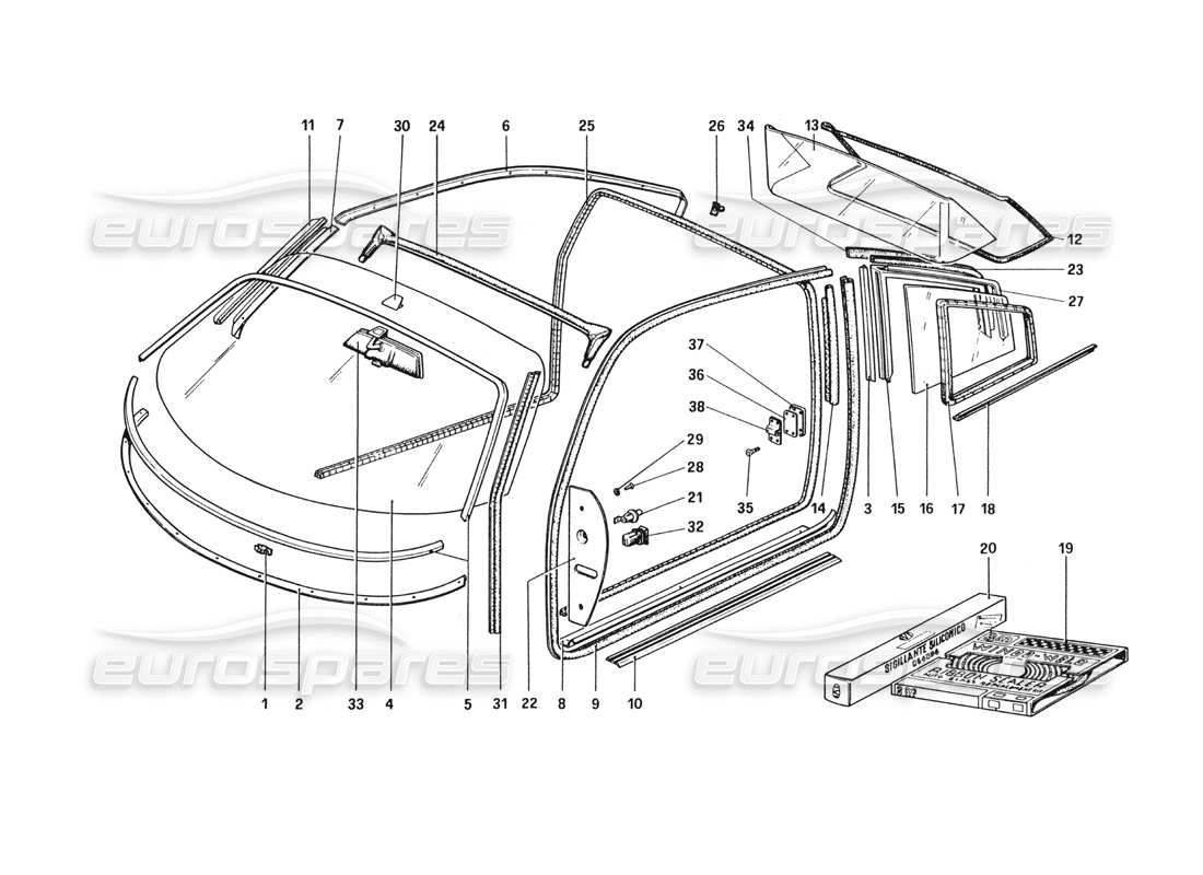 Ferrari 328 (1985) Glasses Part Diagram