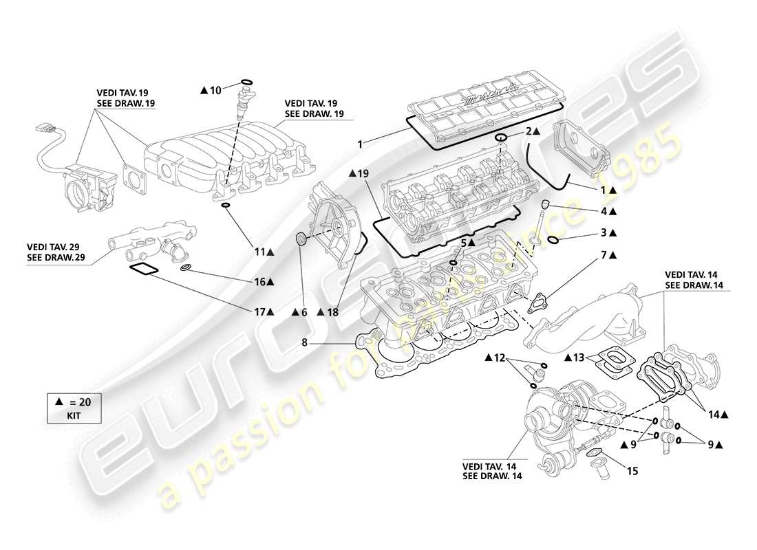 Maserati 3200 GT/GTA/Assetto Corsa Gasket & Seals: Head Part Diagram