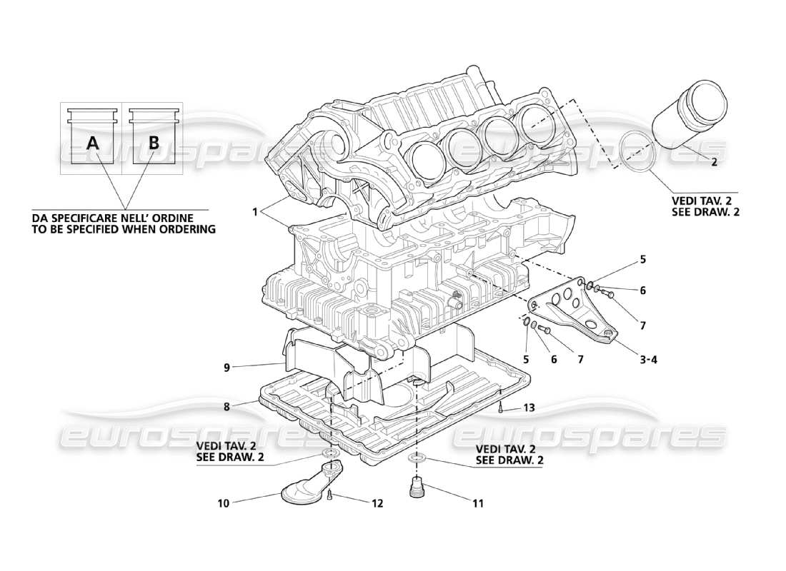 Maserati 3200 GT/GTA/Assetto Corsa Engine Block & Oil Sump Part Diagram